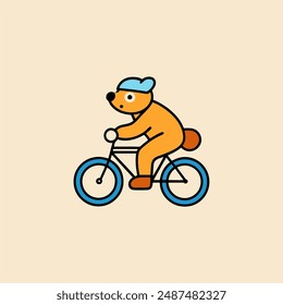 A cheerful bear riding a vintage bicycle, set against a vibrant, playful elements.