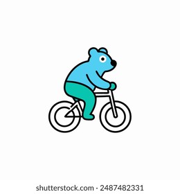 A cheerful bear riding a vintage bicycle, set against a vibrant, playful elements.