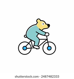 A cheerful bear riding a vintage bicycle, set against a vibrant, playful elements.