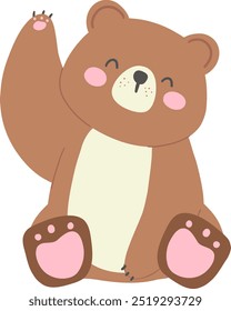 Cheerful Bear Waving Directly - Flat Children's Illustration