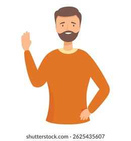Cheerful bearded man is waving his hand in greeting