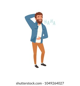 Cheerful bearded young man laughing out loud vector Illustration on a white background