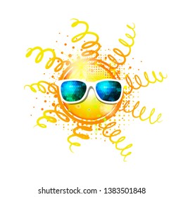Cheerful beautiful sun in sunglasses. Vector