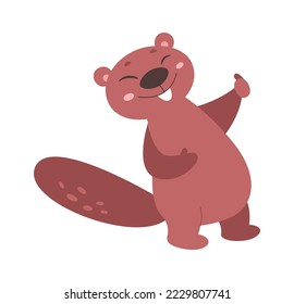 Cheerful beaver flat icon Christmas childish animal