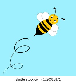 cheerful bee against blue background vector