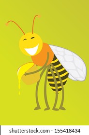 Cheerful bee with a cask of honey