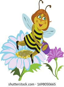 eine fröhliche Bienenfliegen und nimmt Nektar auf Blumen