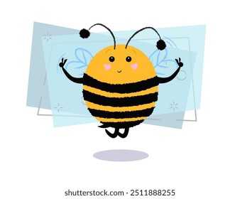 Cheerful bee having fun, dancing, flying, showing peace gestures. Joy concept. Vector illustration can be used for topics like holiday, invitation, leisure