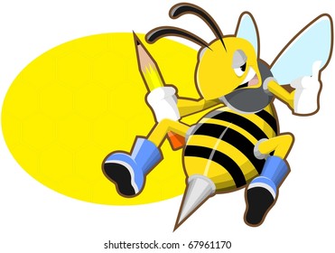 cheerful bee holding a pencil