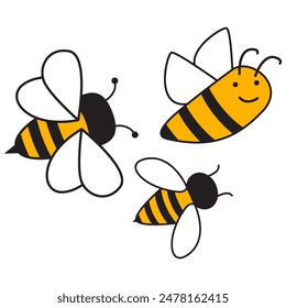 Cheerful Bee.Cute bee cartoon.Isolated on white background.Line art vector illustration.