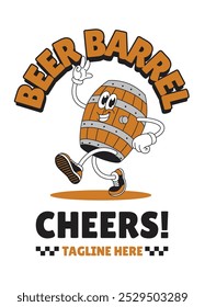 Cheerful Beer Barrel Mascot Character Shirt Design Illustration