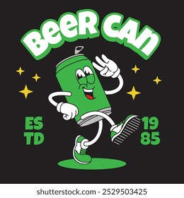 Cheerful Beer Can Mascot Character Shirt Design Illustration