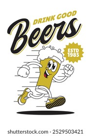 Cheerful Beer Glass Mascot Character Shirt Design Illustration