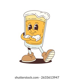 Cheerful beer mascot character in a glass with arms crossed, smiling confidently, ideal for food events, branding, or party promotions. Vector mascot illustration