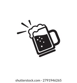 Cheerful beer mug with frothy foam and sparkling bubbles, black and white vector illustration, perfect for beverage logos.