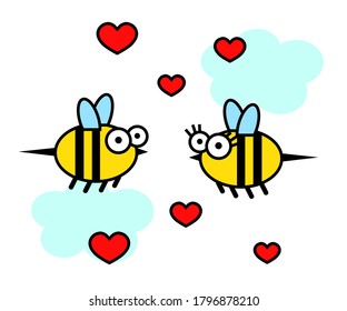 Cheerful bees on a white background. Cartoon. Vector illustration.