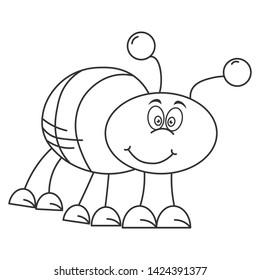 Cheerful beetle in cartoon style. Outline drawing. Vector illustration