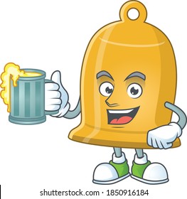 A cheerful bell cartoon mascot style toast with a glass of beer. Vector illustration