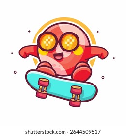 Mascote animado personagem de bola de bilhar alegre jogando skate isolado desenho animado