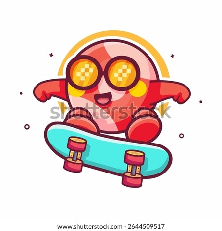 Cheerful billiard ball character mascot playing skateboard isolated cartoon