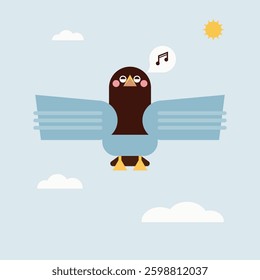 Cheerful  Bird,  Flat Simple Vector Illustration