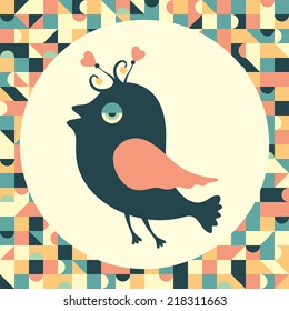 Cheerful bird with vintage background.