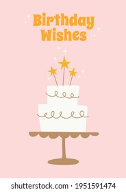 Cheerful Birthday Graphic Template. Vector Illustration Isolated on a Pink Background. Design Element for Greeting Card, Invitation, Postcard.  