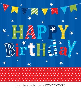 cheerful birthday greeting card design on blue color background