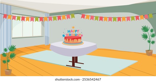 Cheerful birthday party decorations interior design illustration 