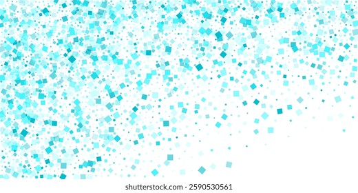 Cheerful Birthday sparkling turquoise fragments flying vector backdrop Delightful cubic shine. Futuristic blue particles scattered vector design.