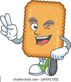 Cheerful biscuit mascot design with two fingers