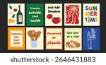 Cheerful bistro graphics with summer fruit and floral backgrounds.

