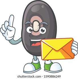 Cheerful black beans mascot cartoon with envelope