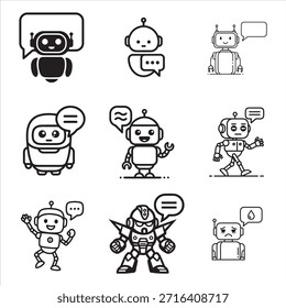 Cheerful black vector chatbot robot expressing friendly AI assistant communication