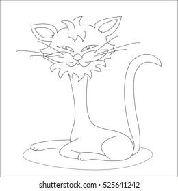Cheerful black and white cat, hand drawn outline on white background.  It can be used in children's books, coloring books ,workbooks, postcard. 