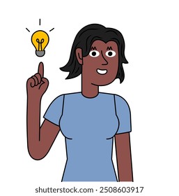
cheerful black woman raising finger idea concept
