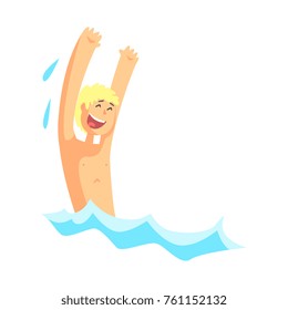 Cheerful blond boy having fun in the water