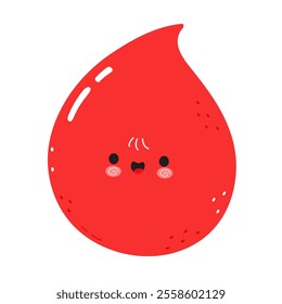 A cheerful Blood drop with a smiling expression, playful design concept. Vector hand drawn cartoon kawaii character illustration icon. Isolated on white background. Blood drop character concept