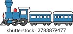 A cheerful blue cartoon train with passenger cars, perfect for children