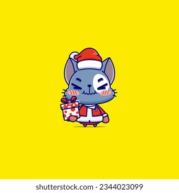 A Cheerful Blue Cat in a Santa Costume, A Funny and Cute Mascot