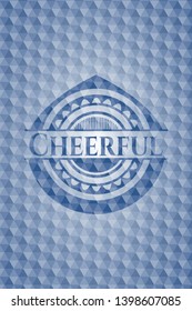 Cheerful blue emblem with geometric pattern background. Vector Illustration. Detailed.