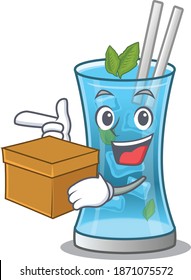 A cheerful blue hawai cocktail cartoon design concept having a box