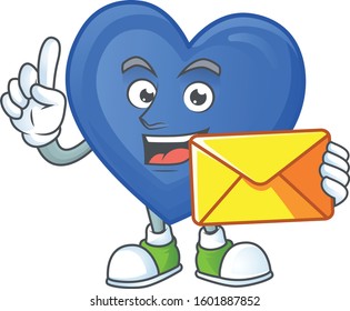 Cheerful blue love mascot cartoon with envelope