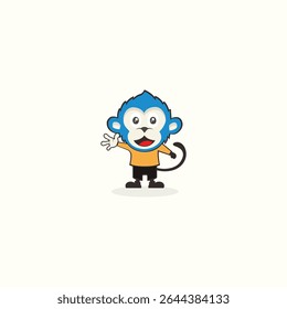Cheerful blue monkey greets with a smile