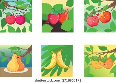 Alegre Y Audaz Colección De Ilustraciones De Frutas Arregladas En Estilo De Cuadrícula Para Proyectos De Diseño