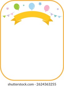 A cheerful border frame decorated with ribbons, balloons, and triangular garlands, perfect for party invitations, announcements, or celebration-themed designs.