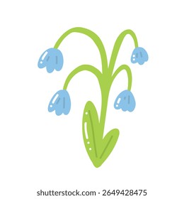 Vetor botânico alegre com flor de sino azul com botões em plena flor no fundo branco. A arte floral cria um clima romântico de primavera.