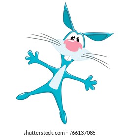 cheerful bouncing rabbit on white background, vector illustration