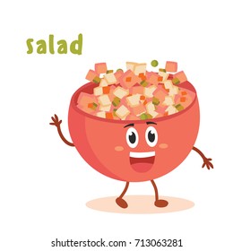 ? cheerful bowl of salad. Vector illustration cartoon style.