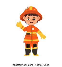 Cheerful Boy Depicting Firefighter Profession Vector Illustration